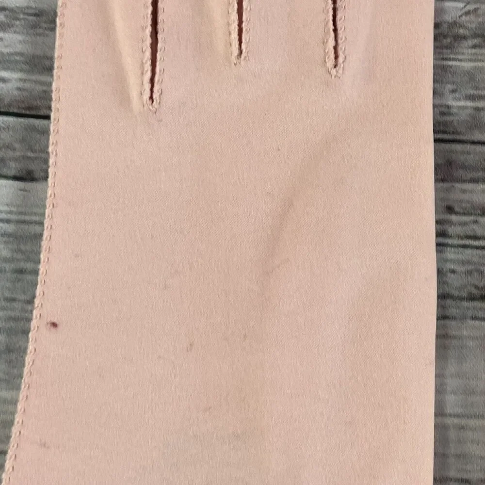 Vintage Crescendoe Pink Fabric Bridgerton Hand Gloves size 7 Stretch Tea Party